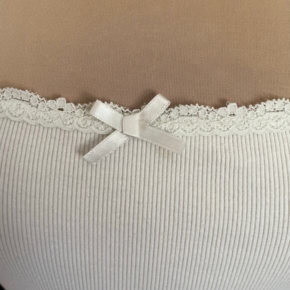 Y2K Babydoll Rib Knit Tee Lace Trim SMALL Bella Coquette Milk Maid Casual Summer - Picture 6 of 6